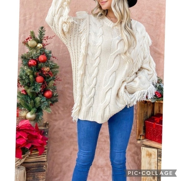 Cute!! Cream Cable & Fringe Sweater - Picture 3 of 5